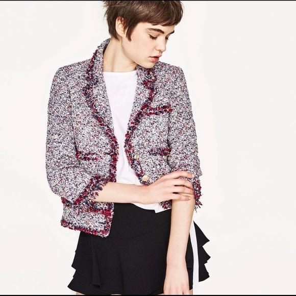 frayed tweed jacket zara